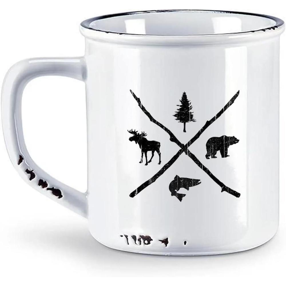 image:imageBlack Lantern Buffalo Landscape Coffee Mug  14oz Stoneware EnamelStyle MugPine Bear Trout Moose