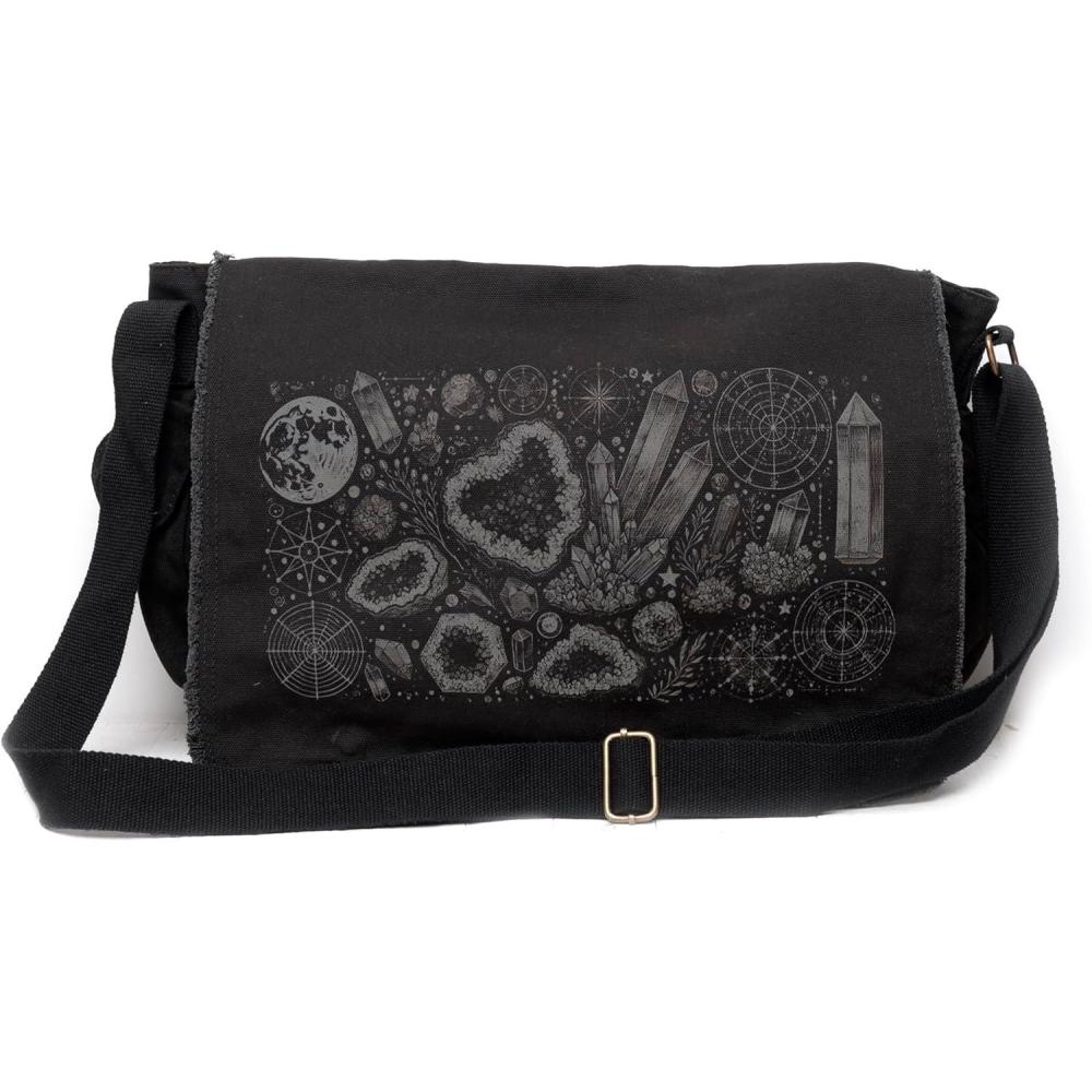 image:imageBlack Lantern Messenger Bag  Vintage Canvas Crossbody Satchel for Men ampamp Women Stylish Shoulder Bag for Work or TravelCrystals Geodes  Geometry