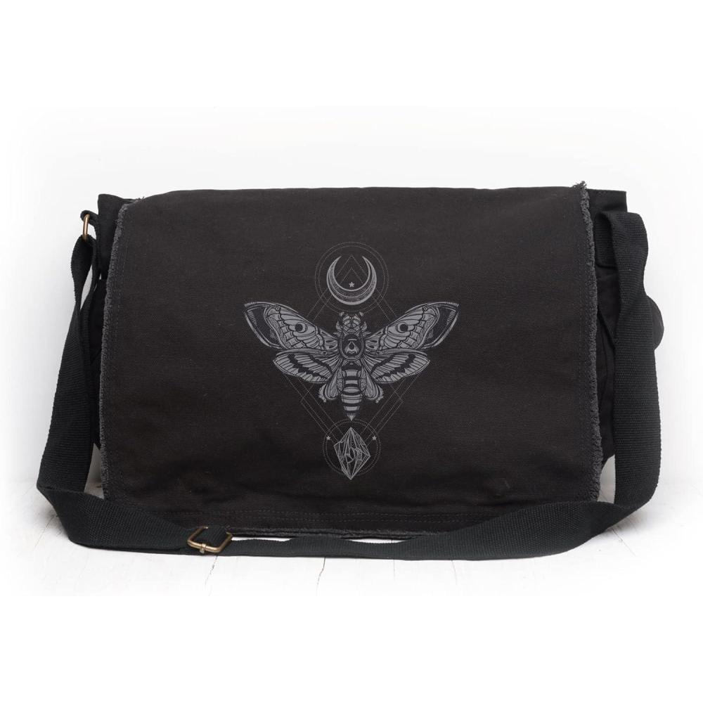 image:imageBlack Lantern Messenger Bag  Vintage Canvas Crossbody Satchel for Men ampamp Women Stylish Shoulder Bag for Work or TravelMoth Moon Rock