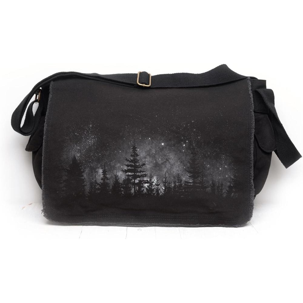 image:imageBlack Lantern Messenger Bag  Vintage Canvas Crossbody Satchel for Men ampamp Women Stylish Shoulder Bag for Work or TravelStars  Night Landscape