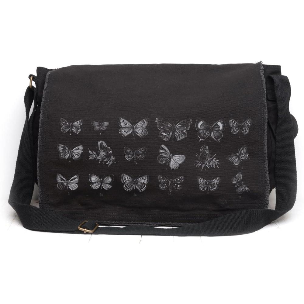image:imageBlack Lantern Messenger Bag  Vintage Canvas Crossbody Satchel for Men ampamp Women Stylish Shoulder Bag for Work or TravelVintage Butterfly Chart