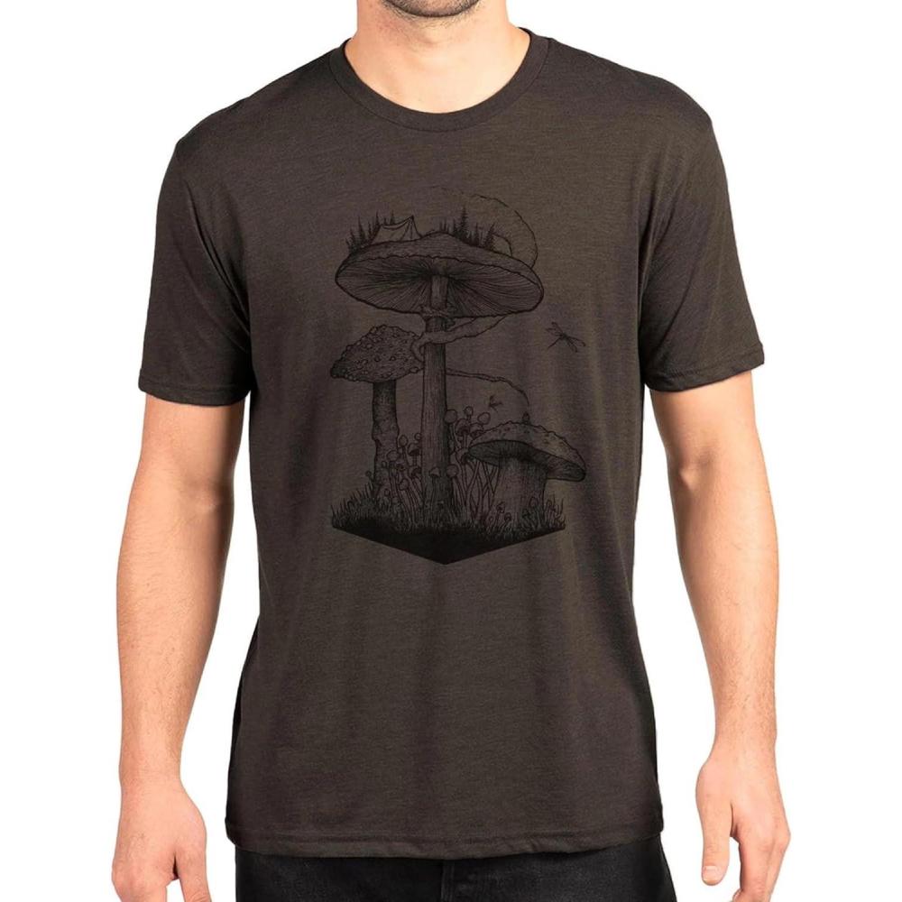 image:imageBlack Lantern Nature TShirt  Screen Printed Mountain Graphic Tee for Men Comfortable Outdoor ShirtForager Mushroom  Campsite
