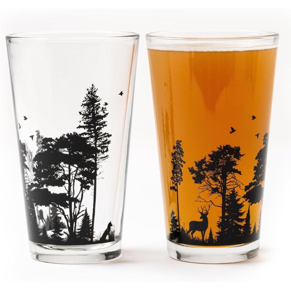 image:imageBlack Lantern Pint Glasses Set of 2  Double Exposure Bear Pint Glasses for Craft Beer Enthusiasts  Set of Two 16oz GlassesForest Animal