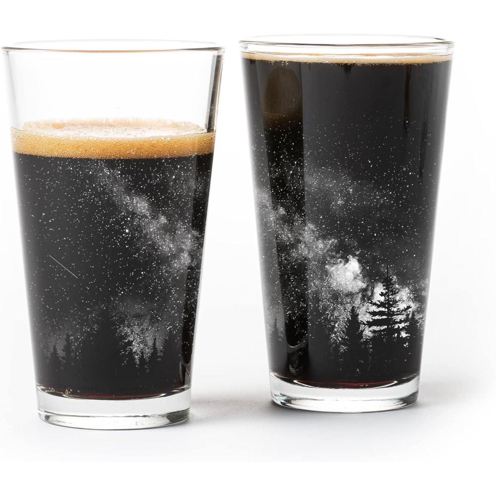image:imageBlack Lantern Pint Glasses Set of 2  Double Exposure Bear Pint Glasses for Craft Beer Enthusiasts  Set of Two 16oz GlassesStars  Night Landscape