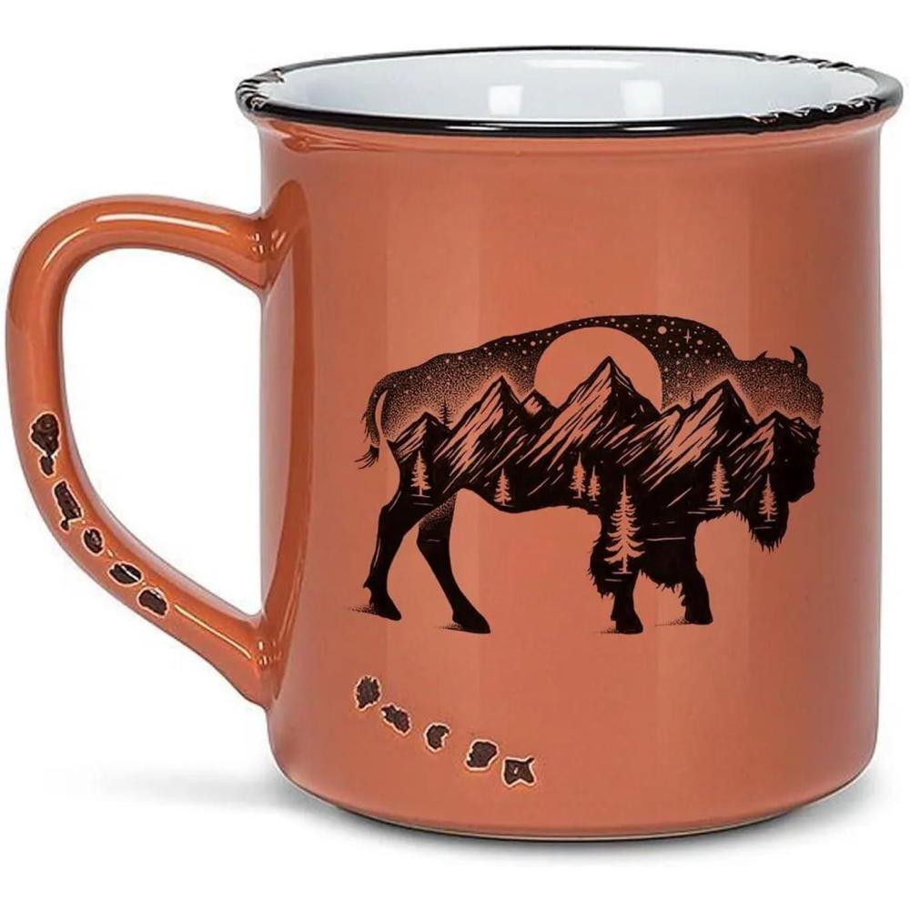 image:imageBlack Lantern Retro Styled Large Coffee Mug  Mountains and Waves  Ceramic Camper Styled Mugs for Tea and Coffee  14 Ounce CapacityBuffalo Landscape