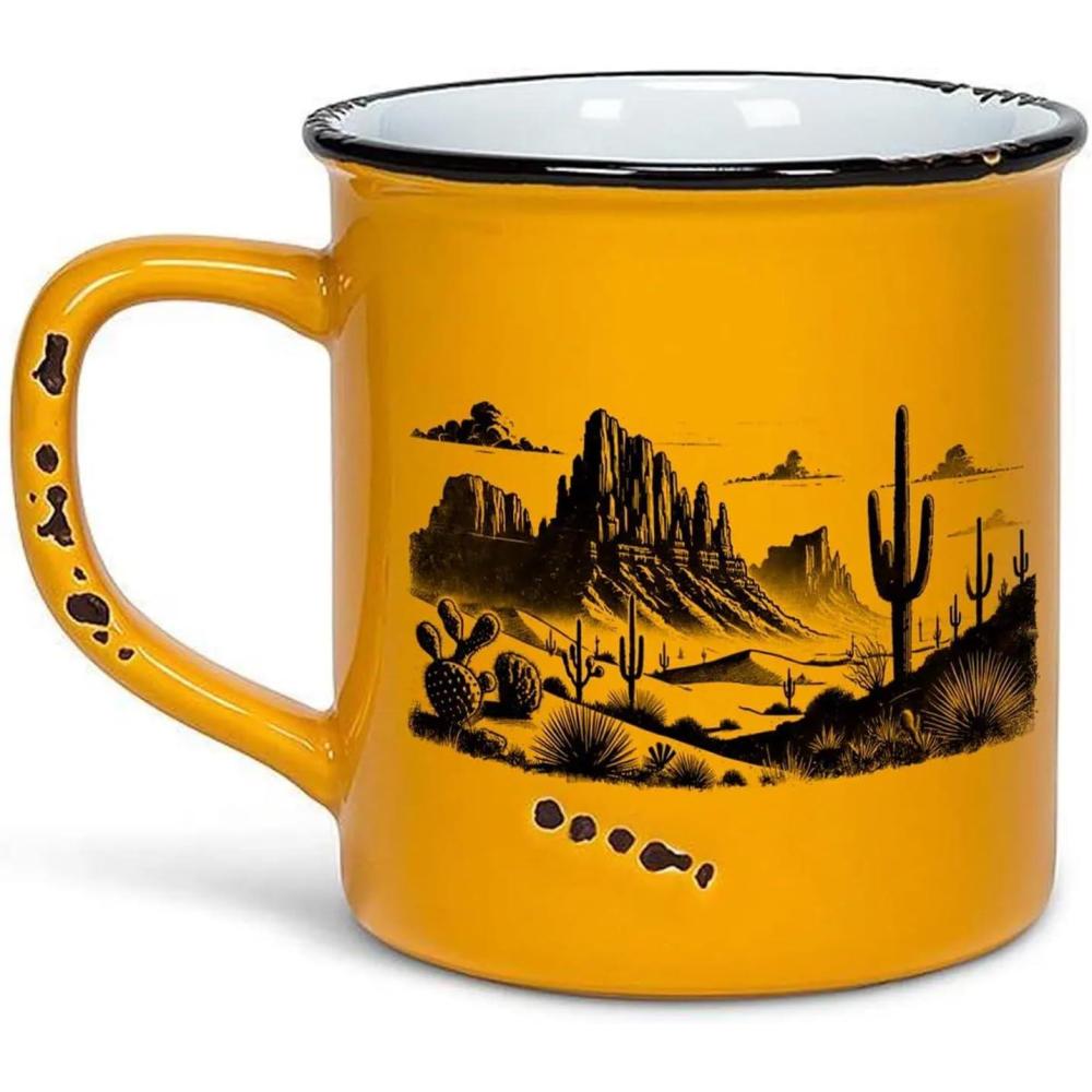 image:imageBlack Lantern Retro Styled Large Coffee Mug  Mountains and Waves  Ceramic Camper Styled Mugs for Tea and Coffee  14 Ounce CapacityDesert Landscape
