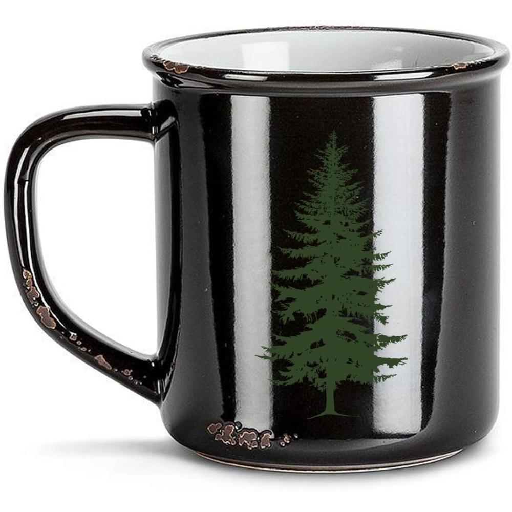 image:imageBlack Lantern Retro Styled Large Coffee Mug  Mountains and Waves  Ceramic Camper Styled Mugs for Tea and Coffee  14 Ounce CapacityPine Tree
