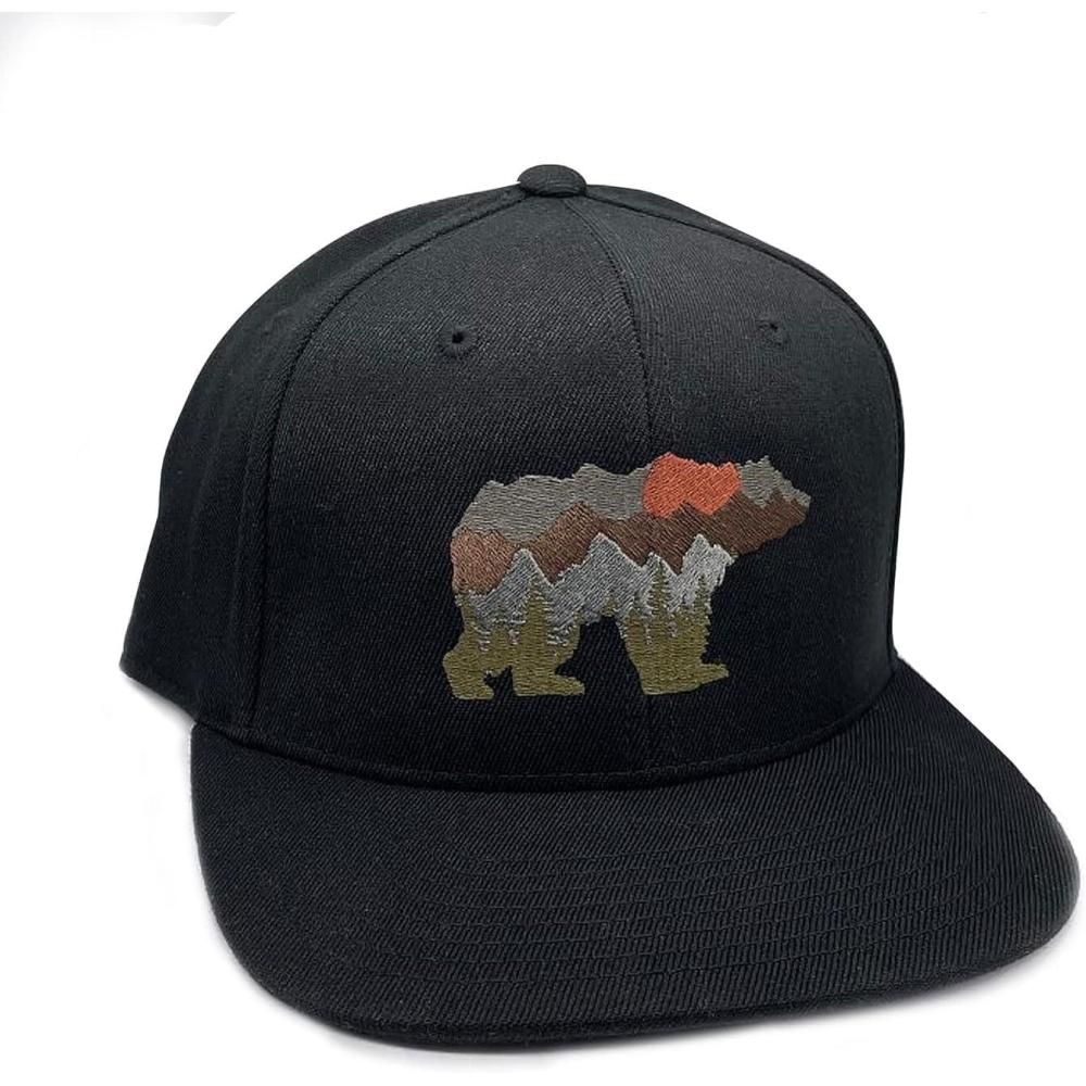 image:imageBlack Lantern Snapback Hat  Outdoor Nature Cap for Men Curved Bill Pro Style Baseball Hat with Clean Modern DesignBear and Forest