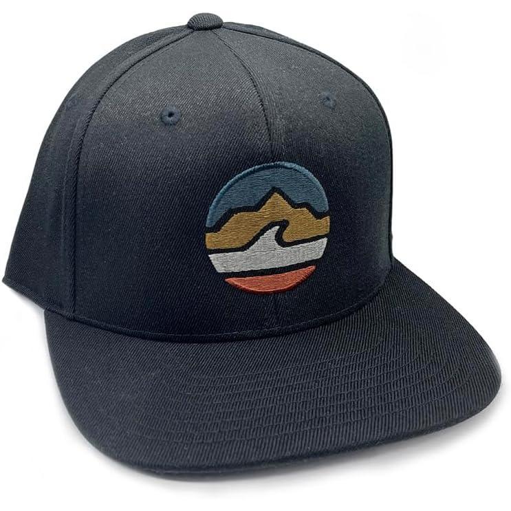 image:imageBlack Lantern Snapback Hat  Outdoor Nature Cap for Men Curved Bill Pro Style Baseball Hat with Clean Modern DesignMountain Desert Waves