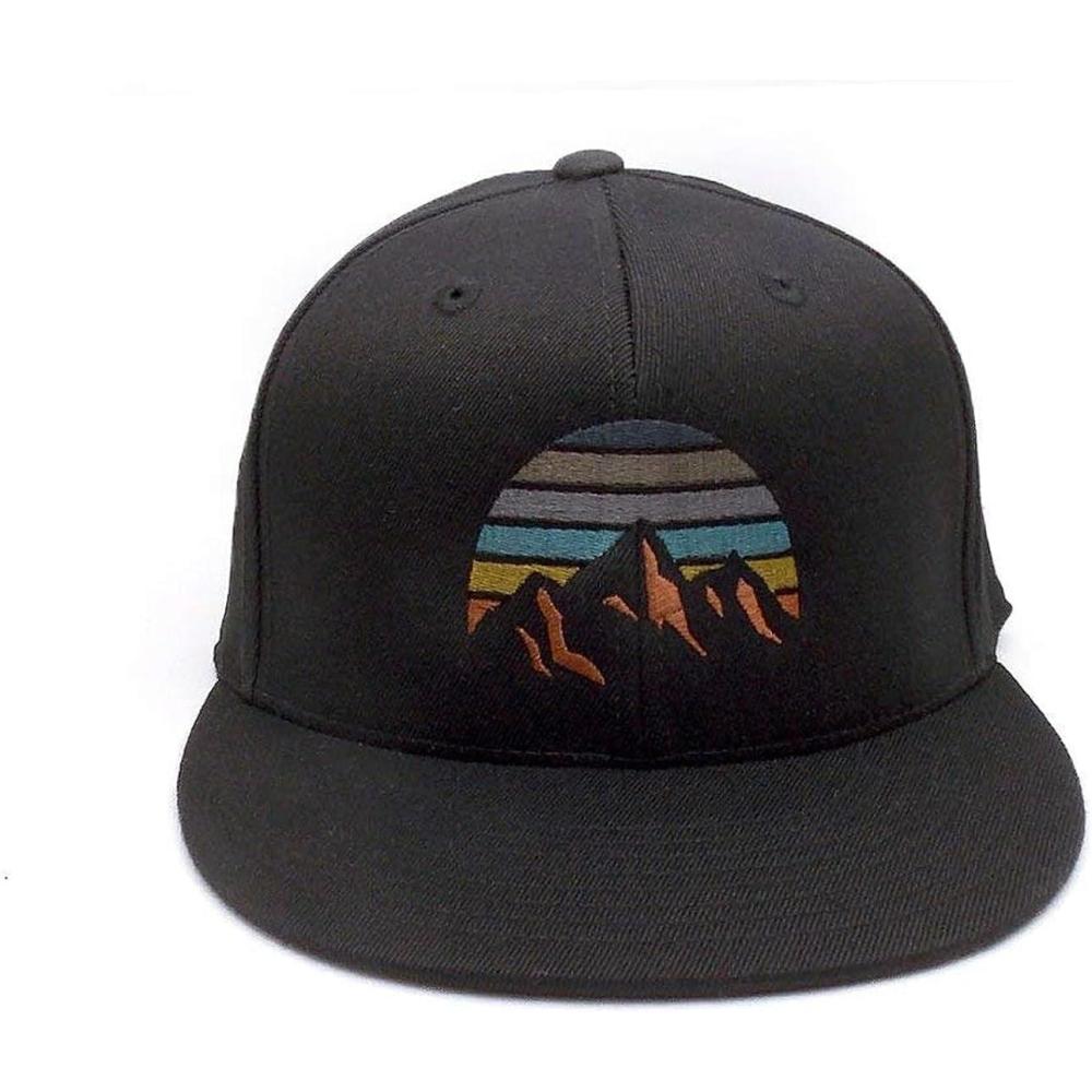 image:imageBlack Lantern Snapback Hat  Outdoor Nature Cap for Men Curved Bill Pro Style Baseball Hat with Clean Modern DesignMountain Sunset