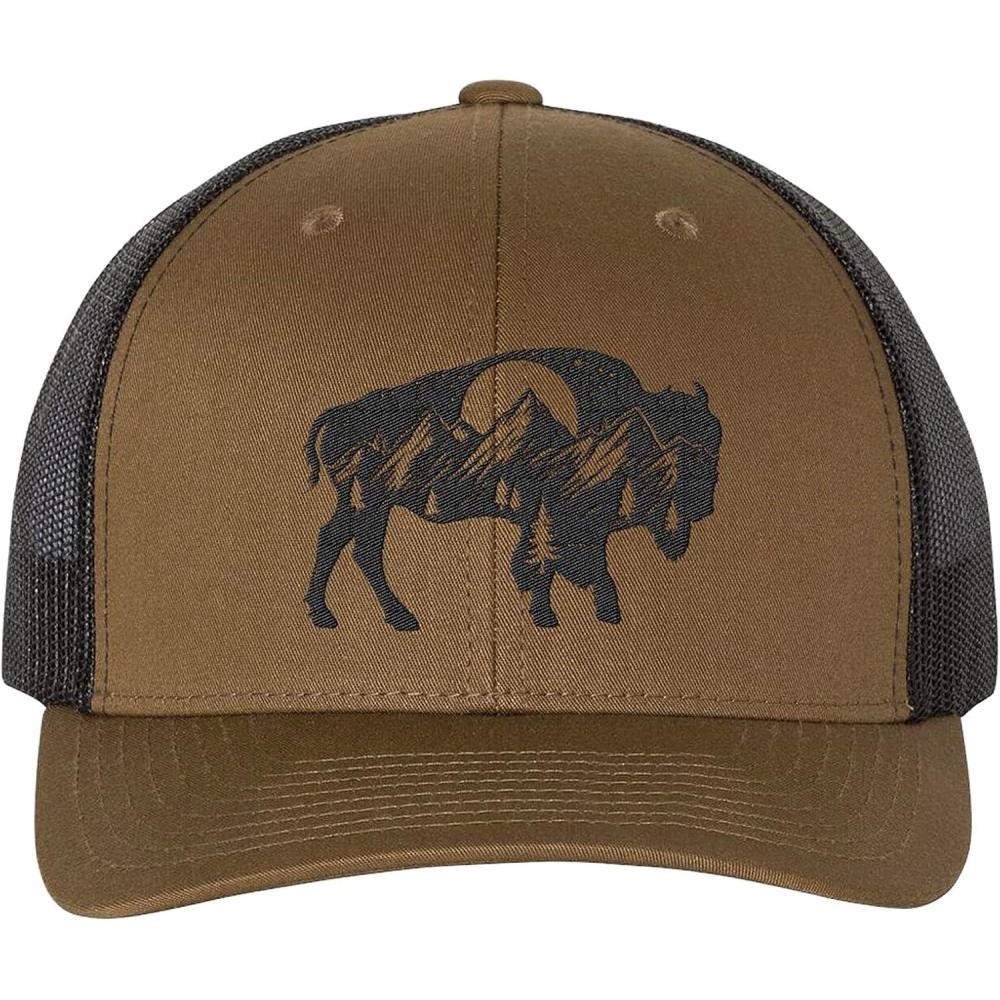 image:imageBlack Lantern Trucker Hat  Curved Bill Snapback Cap for Men ampamp Women Outdoor Nature HeadwearBuffalo Landscape