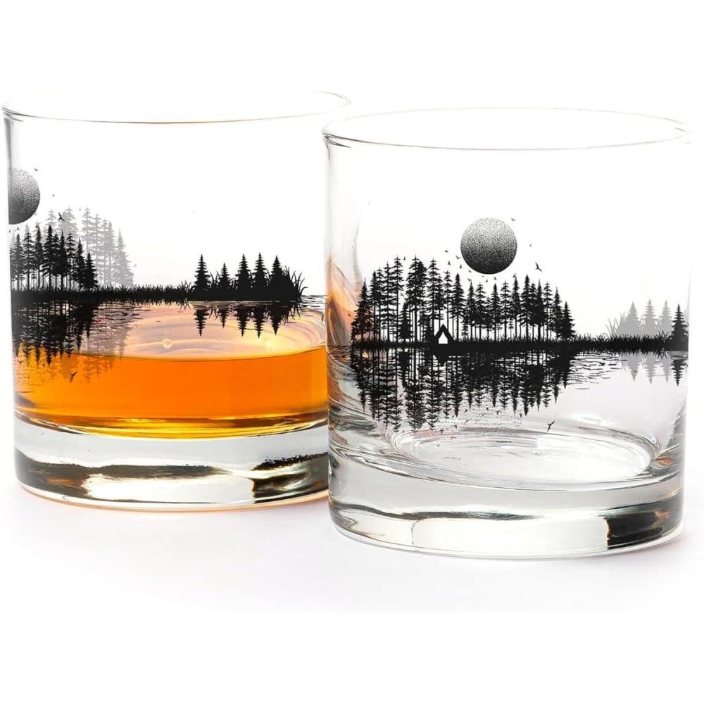 image:imageBlack Lantern Whiskey Glass Set  Forest Landscape Old Fashioned Tumblers for Bourbon Scotch ampamp Cocktails  Nature Inspired 11oz Rocks Glasses for Home Bar ampamp Gifts Set of 2Nature Guitar