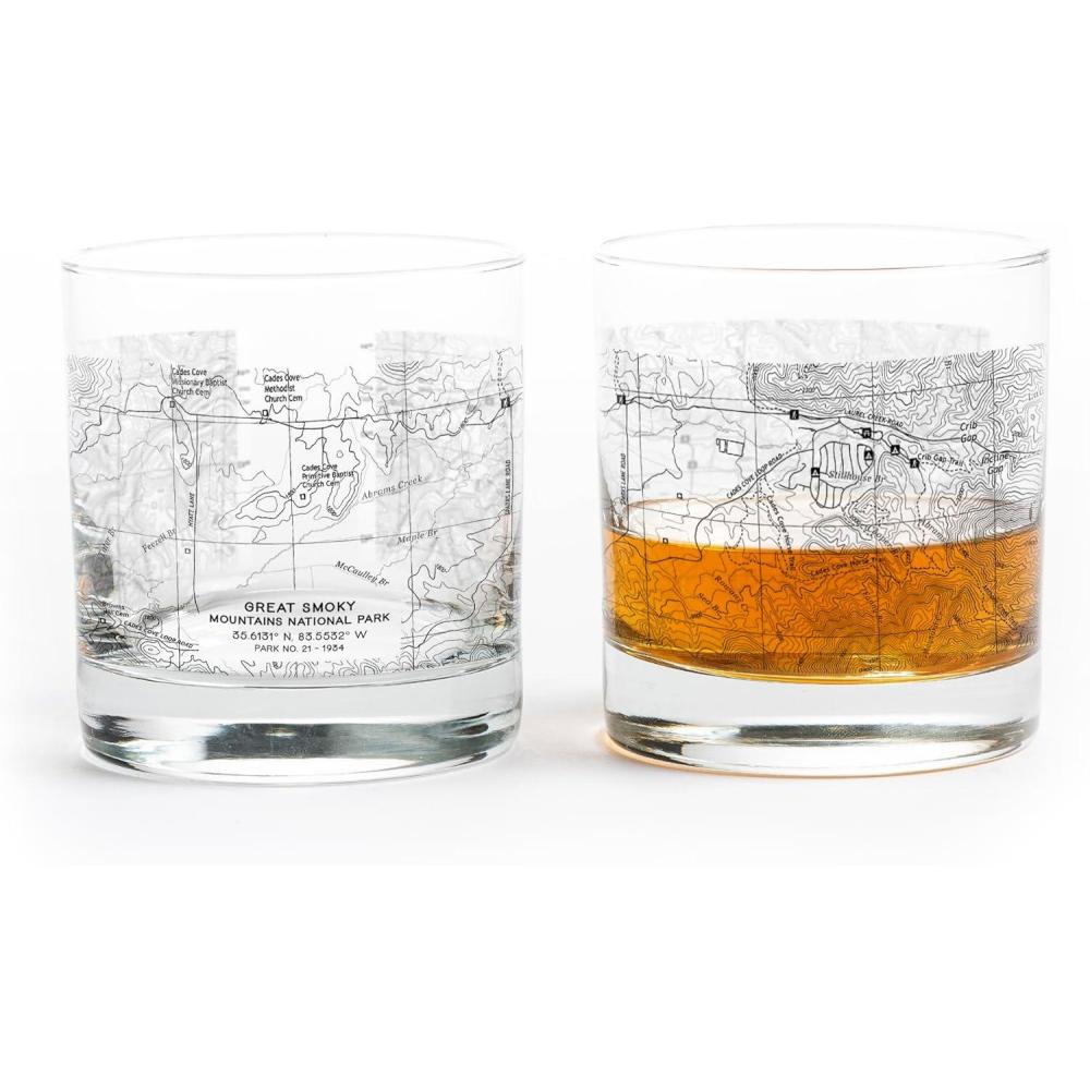 image:imageBlack Lantern Whiskey Glasses  National Park Topographic Map Old Fashioned Glasses  11oz Rock Glass Set of 2  Cocktail ampamp Everyday Use Drinking Glasses  Dishwasher Safe YellowstoneGreat Smoky Mountains
