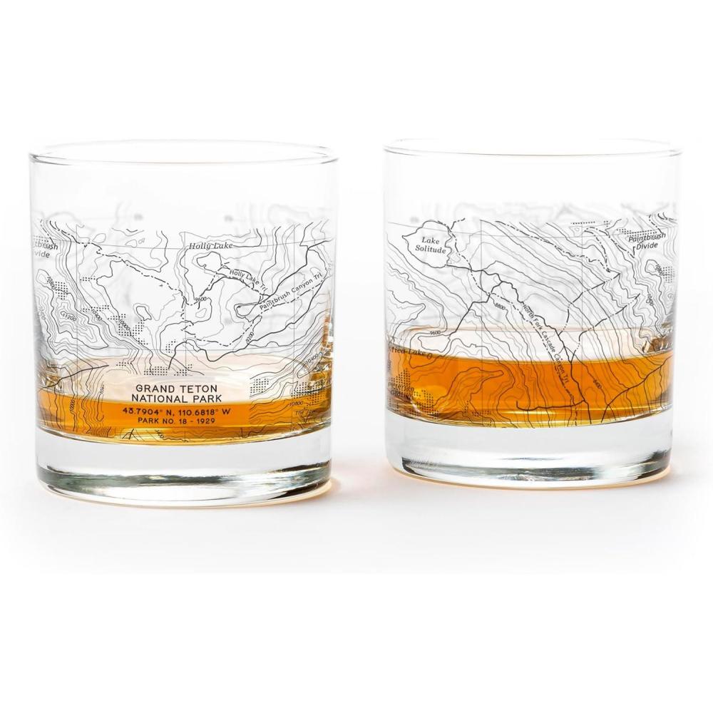 image:imageBlack Lantern Whiskey Glasses  National Park Topographic Map Old Fashioned Glasses  11oz Rock Glass Set of 2  Cocktail ampamp Everyday Use Drinking Glasses  Dishwasher Safe YellowstoneGrand Teton