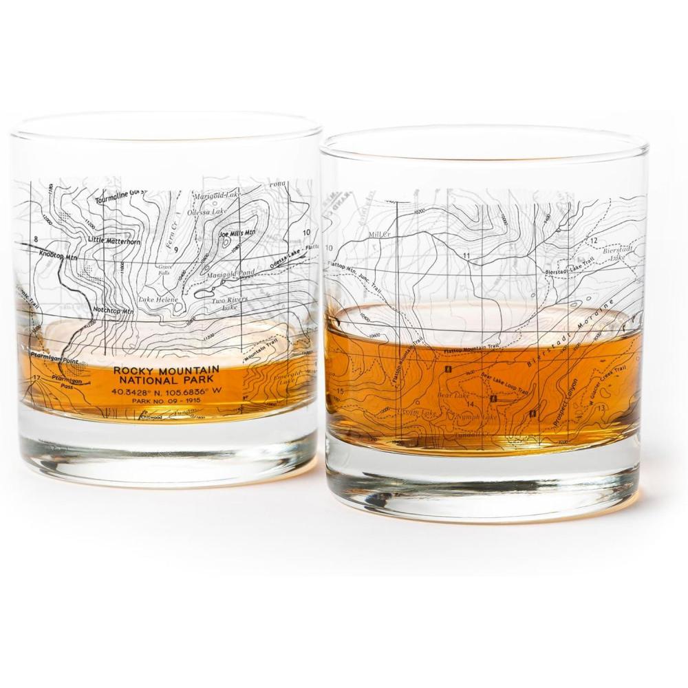 image:imageBlack Lantern Whiskey Glasses  National Park Topographic Map Old Fashioned Glasses  11oz Rock Glass Set of 2  Cocktail ampamp Everyday Use Drinking Glasses  Dishwasher Safe YellowstoneRocky Mountain