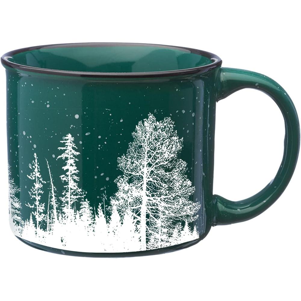 image:imageLarge Coffee Mug by Black Lantern  Rustic Bigfoot Speckled 15oz Dark Green Mug  MicrowaveSafe Mug for Hot BeveragesForest Landscape