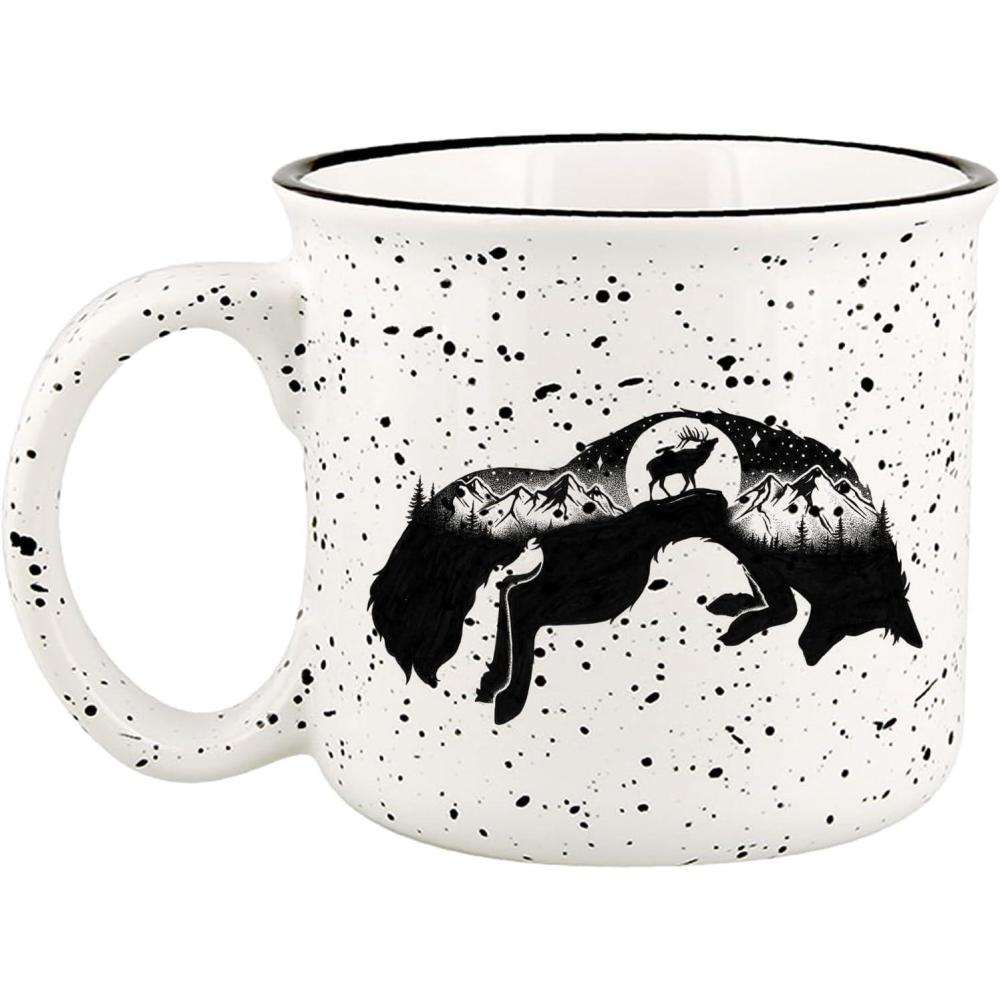 image:imageLarge Coffee Mug by Black Lantern  Rustic Bigfoot Speckled 15oz Dark Green Mug  MicrowaveSafe Mug for Hot BeveragesFox  Mountains