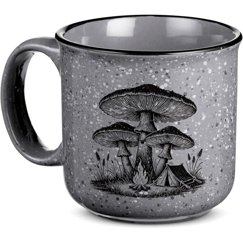 image:imageLarge Coffee Mug by Black Lantern  Rustic Bigfoot Speckled 15oz Dark Green Mug  MicrowaveSafe Mug for Hot BeveragesMushroom Campsite