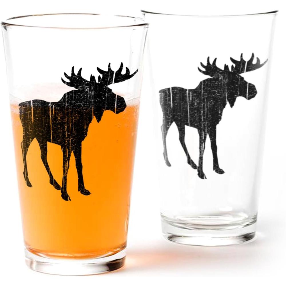 image:imagePint Glasses with Fish and Forest Screen Print  16 oz Beer Glasses for Craft Beer  Fishing Gifts and Glasses for Fisherman  Trout and ForestRustic Moose