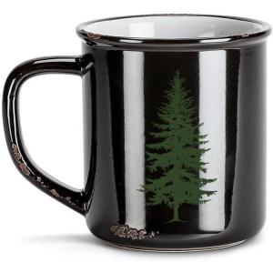 Black Lantern Buffalo Landscape Coffee Mug – 14oz Stoneware Enamel-Style Mug(Pine Tree)
