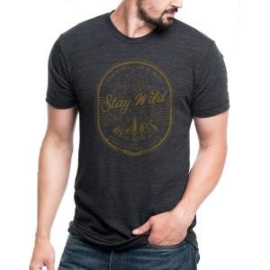 Black Lantern Graphic Tees, Screen Printed Tri Blend T Shirt in Tri-Black, Stay Wild Design (Medium)