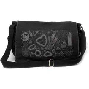 Black Lantern Messenger Bag – Vintage Canvas Crossbody Satchel for Men & Women, Stylish Shoulder Bag for Work or Travel(Crystals Geodes & Geometry)