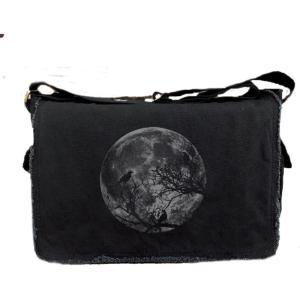 Black Lantern Messenger Bag – Vintage Canvas Crossbody Satchel for Men & Women, Stylish Shoulder Bag for Work or Travel(Moon & Ravens)