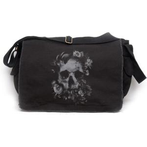 Black Lantern Messenger Bag – Vintage Canvas Crossbody Satchel for Men & Women, Stylish Shoulder Bag for Work or Travel(Skull & Flowers)