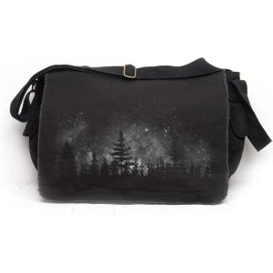 Black Lantern Messenger Bag – Vintage Canvas Crossbody Satchel for Men & Women, Stylish Shoulder Bag for Work or Travel(Stars & Night Landscape)
