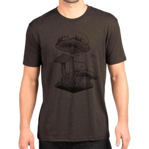 Black Lantern Nature T-Shirt – Screen Printed Mountain Graphic Tee for Men, Comfortable Outdoor Shirt(Forager (Mushroom + Campsite))