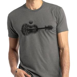Black Lantern Nature T-Shirt – Screen Printed Mountain Graphic Tee for Men, Comfortable Outdoor Shirt(Nature Guitar)