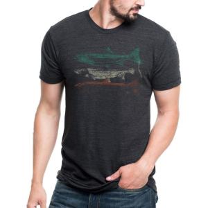 Black Lantern Nature T-Shirt – Screen Printed Mountain Graphic Tee for Men, Comfortable Outdoor Shirt(Topographic Trout)