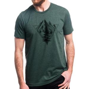 Black Lantern Nature T-Shirt – Screen Printed Mountain Graphic Tee for Men, Comfortable Outdoor Shirt(Triangle + Pines)