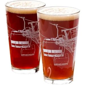 Black Lantern Pint Glass Set of 2 – Premium Ski and Skiing Themed Beer Glass and Everyday Drinking Glasses – 16 Ounce Pint Glass – Craft Beer Enthusiasts – Après-Ski and Cabin Decor (Ski Lift White)
