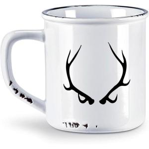 Black Lantern Retro Styled Large Coffee Mug – Mountains and Waves – Ceramic Camper Styled Mugs for Tea and Coffee – 14 Ounce Capacity(Antlers)
