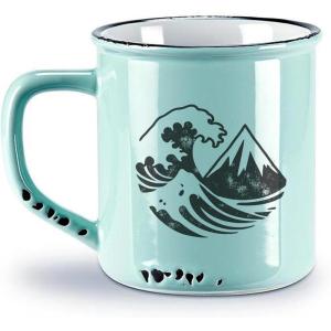 Black Lantern Retro Styled Large Coffee Mug – Mountains and Waves – Ceramic Camper Styled Mugs for Tea and Coffee – 14 Ounce Capacity(Peak Surfin’)
