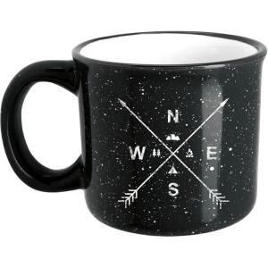 Black Lantern Rustic Coffee Mugs – Speckled Ceramic Coffee Mug for Women and Men – Nature and Arrow Compass – Extra Large Black Coffee Mug for Hot Chocolate Tea and Coffee