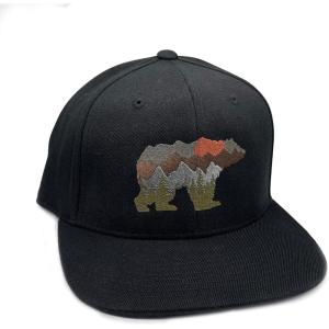 Black Lantern Snapback Hat – Outdoor Nature Cap for Men, Curved Bill Pro Style Baseball Hat with Clean Modern Design(Bear and Forest)