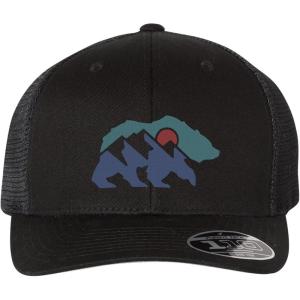 Black Lantern Trucker Hat – Curved Bill Snapback Cap for Men & Women, Outdoor Nature Headwear(Bear + Mountain)