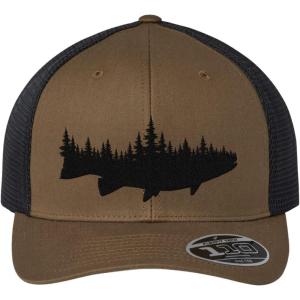 Black Lantern Trucker Hat – Curved Bill Snapback Cap for Men & Women, Outdoor Nature Headwear(Fish + Forest)