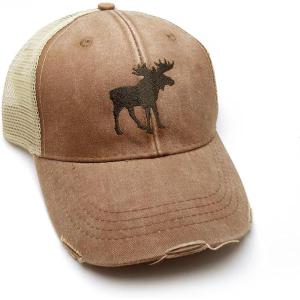 Black Lantern Trucker Hat – Distressed Mesh Back Adjustable Cap for Men & Women, Curved Bill Outdoor Hat(Moose)