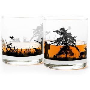 Black Lantern Whiskey Glass Set – Forest Landscape Old Fashioned Tumblers for Bourbon, Scotch & Cocktails – Nature Inspired 11oz Rocks Glasses for Home Bar & Gifts (Set of 2)(Hunting Landscape)