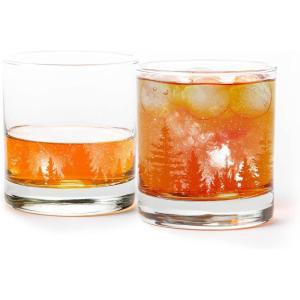 Black Lantern Whiskey Glass Set – Forest Landscape Old Fashioned Tumblers for Bourbon, Scotch & Cocktails – Nature Inspired 11oz Rocks Glasses for Home Bar & Gifts (Set of 2)(Stars & Night Landscape)