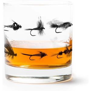 Black Lantern Whiskey Glasses – Unique Themed Cocktail & Everyday Use Drinking Glasses, Perfect for Outdoor Enthusiasts & Nature Lovers – (One 11oz. Glass) (Bigfoot in the Forest)(Fly Fishing Flies)