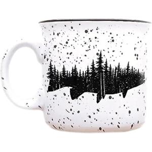 Large Coffee Mug by Black Lantern – Rustic Bigfoot Speckled 15oz. Dark Green Mug – Microwave-Safe Mug for Hot Beverages(Fish & Forest)