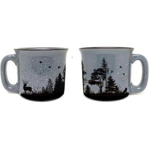 Large Coffee Mug by Black Lantern – Rustic Bigfoot Speckled 15oz. Dark Green Mug – Microwave-Safe Mug for Hot Beverages(Forest Animals)
