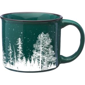 Large Coffee Mug by Black Lantern – Rustic Bigfoot Speckled 15oz. Dark Green Mug – Microwave-Safe Mug for Hot Beverages(Forest Landscape)