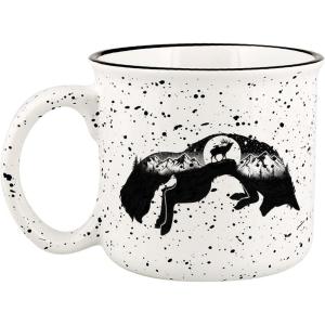Large Coffee Mug by Black Lantern – Rustic Bigfoot Speckled 15oz. Dark Green Mug – Microwave-Safe Mug for Hot Beverages(Fox + Mountains)