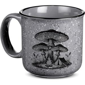 Large Coffee Mug by Black Lantern – Rustic Bigfoot Speckled 15oz. Dark Green Mug – Microwave-Safe Mug for Hot Beverages(Mushroom Campsite)