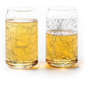 Set of 2 Pint Glasses – Rocky Mountain National Park Topographic Map Beer Glasses – Set of Two 16oz. Glasses by Black Lantern(Yellowstone)